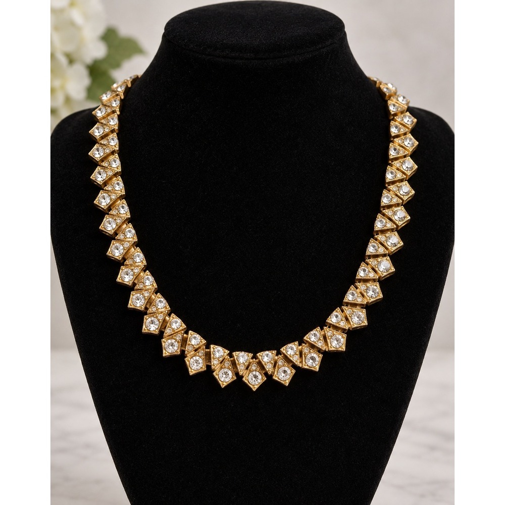 Vintage Napier Gold Tone Rhinestone Statement Necklace 18" Signed 71g